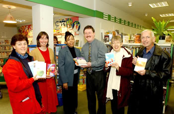 Photo: Rev Steve Summerfield presents books to Shefford Library on behalf of Shefford Churches Working Together